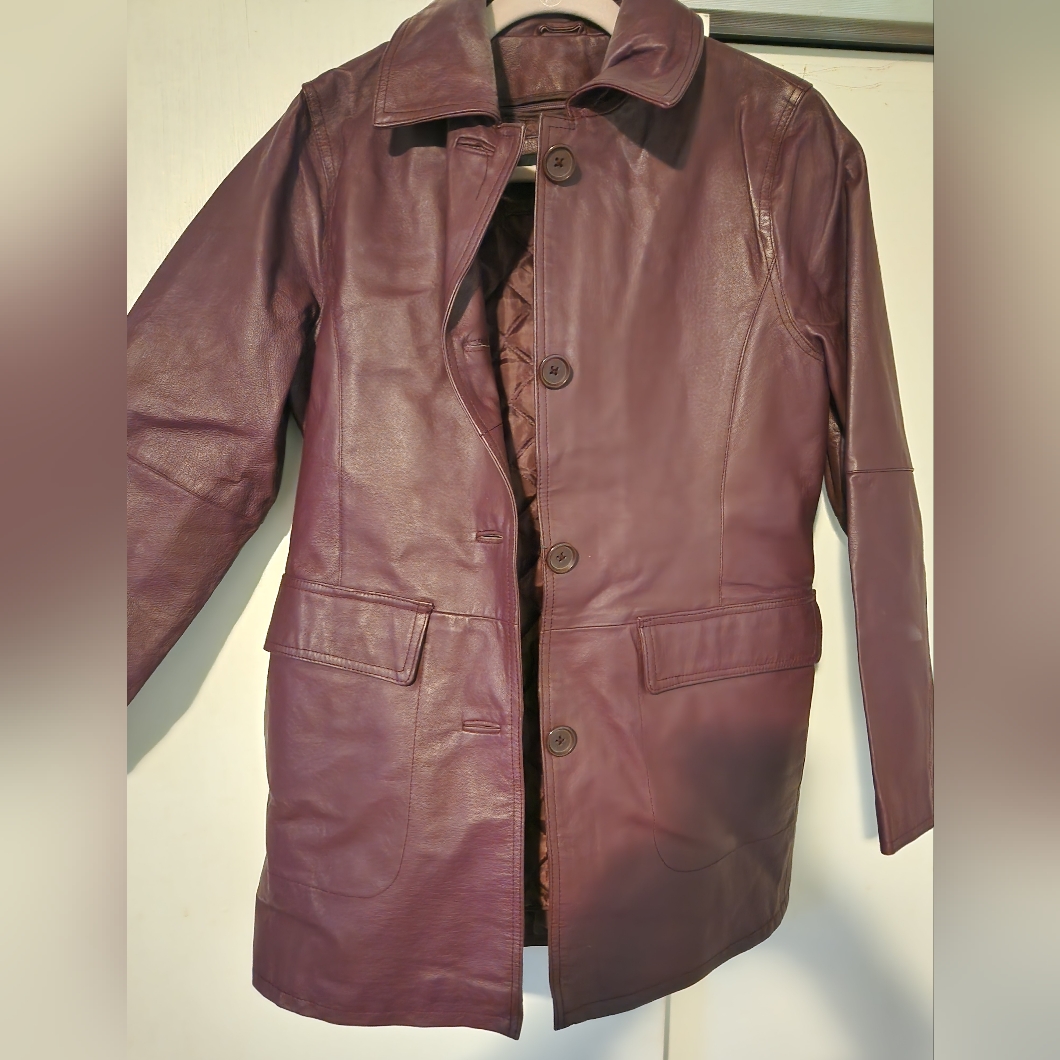 Vintage Burgundy Leather Coat
